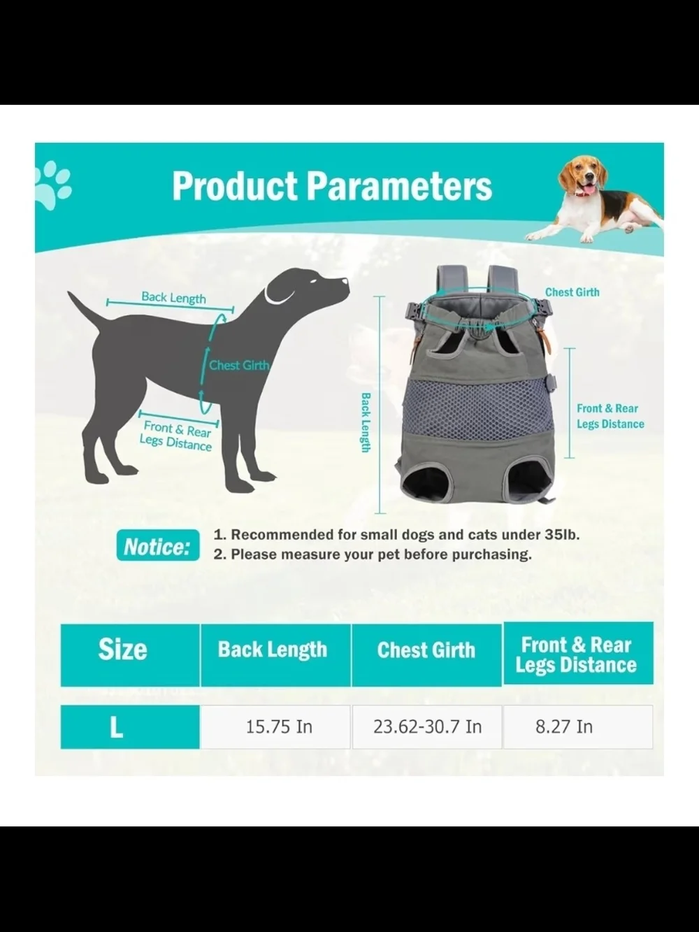 Gray Pet Dog Carrier Backpack